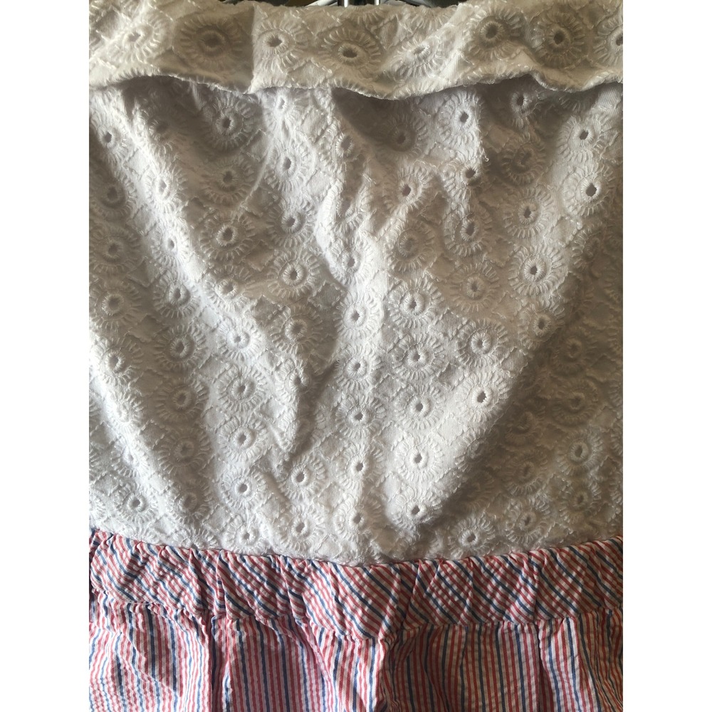 Lilly Pulitzer Alivia white Eyelet dress pink blue stripe Seersucker Ruffl M
